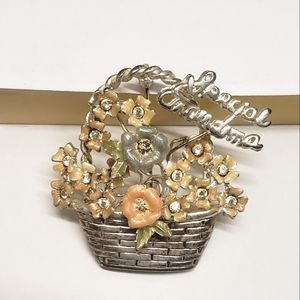 Unique Vintage Flower Basket Special Grandma Brooch